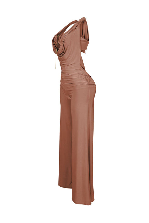 Plunge Cowl Neck Jumpsuit with Tube Top